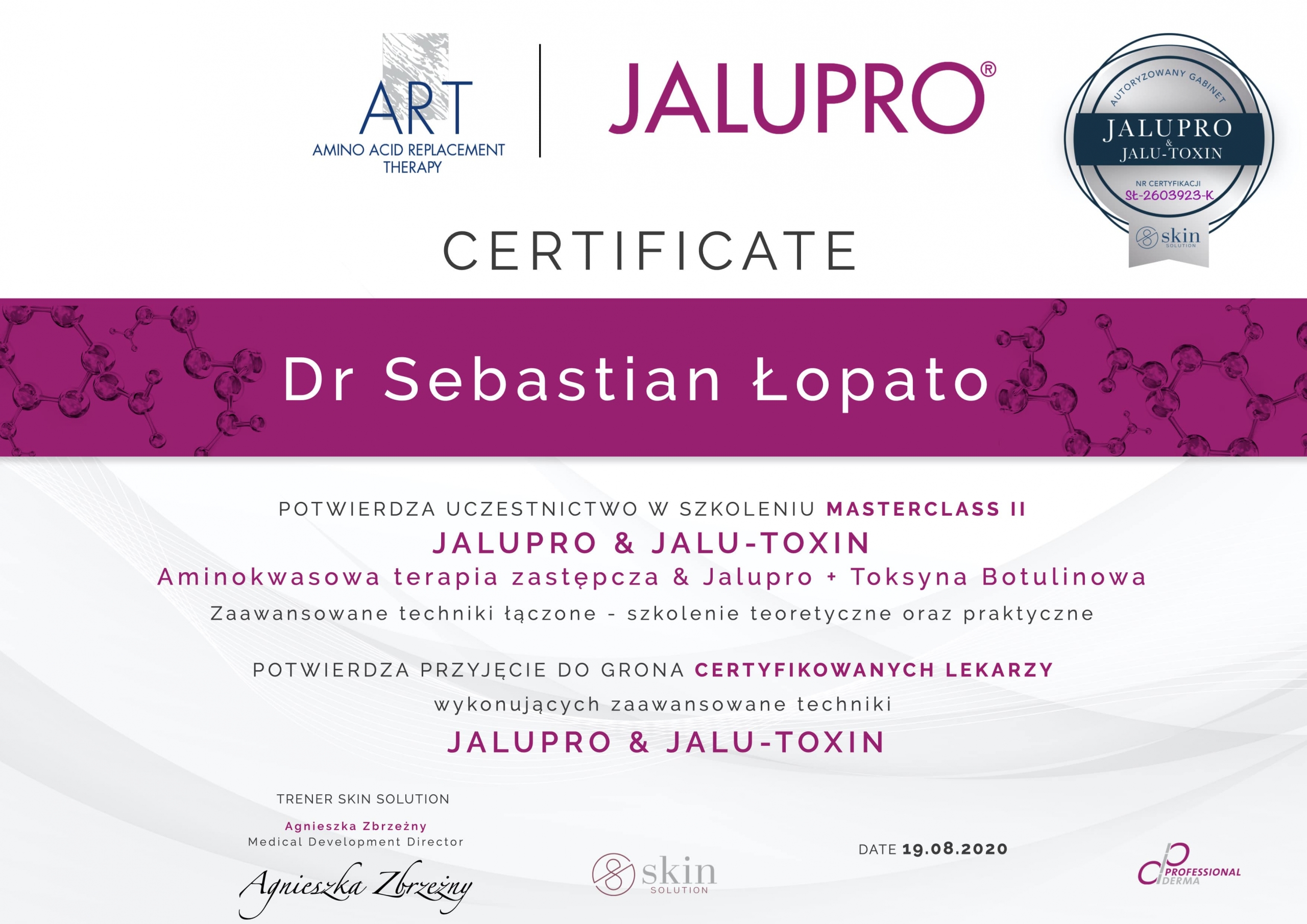 Certyfikat Autoryzacji DR SEBASTIAN ŁOPATO
